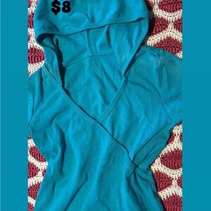 Teal Hooded Wrap Top - Lightweight Pullover
